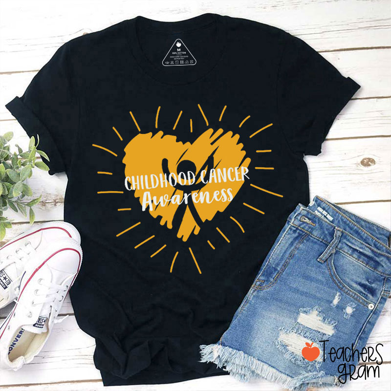 Gold Cancer Ribbon Child Cancer Support Teacher T-Shirt