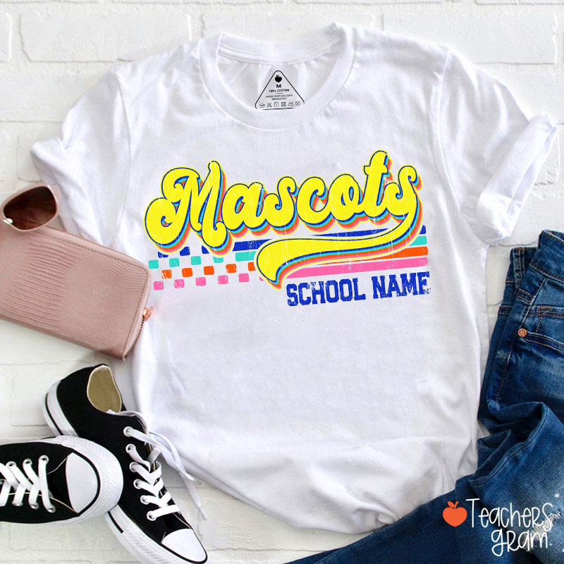 Personalized Mascot And School Name Checkered Teacher T-Shirt