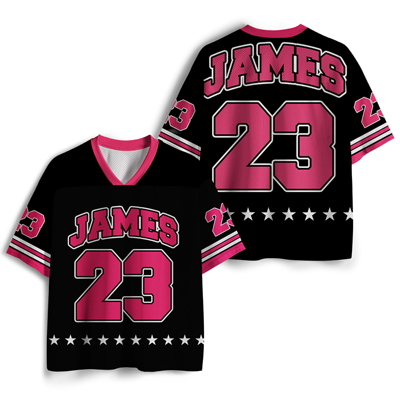 Personalized Name And Number Black And Pink Contrast Teacher Mesh Jersey