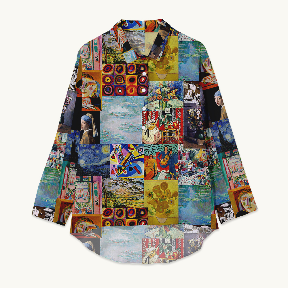 Famous Paintings Display Teacher Crinkle Fabric Shirt