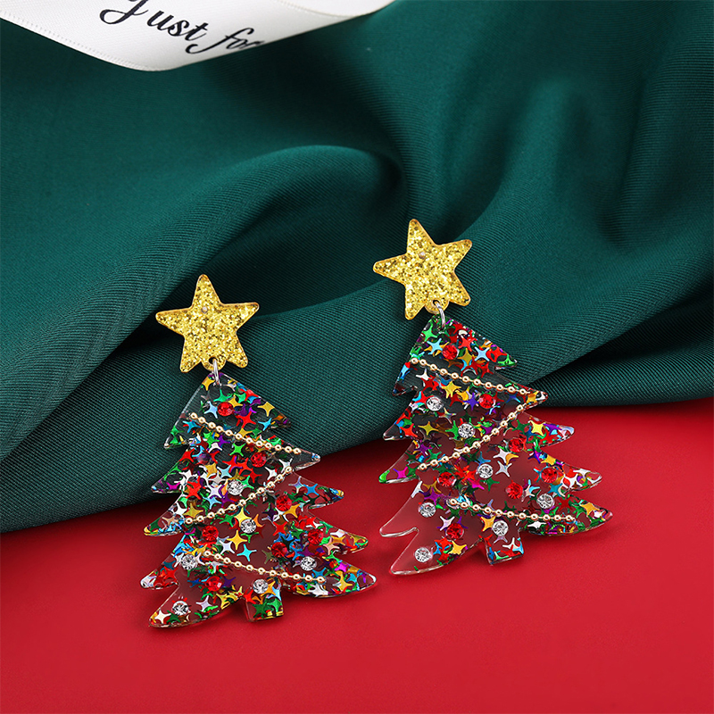 Colorful Sequin Christmas Tree Teacher Acrylic Earrings