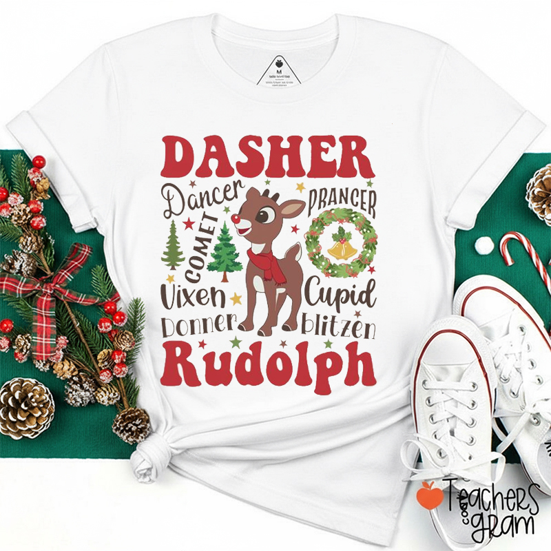 The Red Nosed Reindeer Christmas Teacher T-Shirt