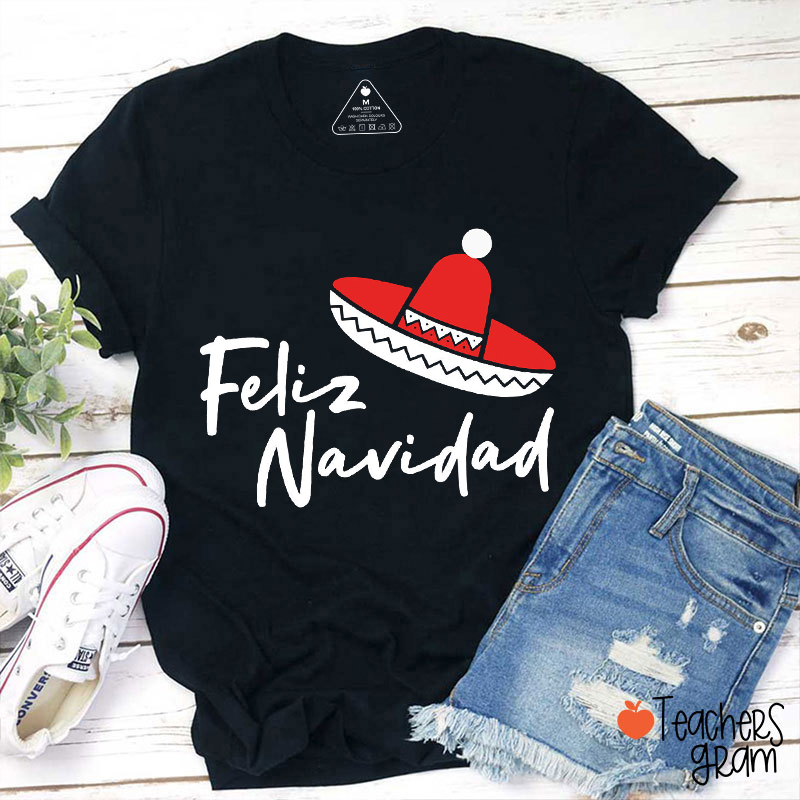Feliz Navidad Straw Hat Spanish Teacher T-Shirt