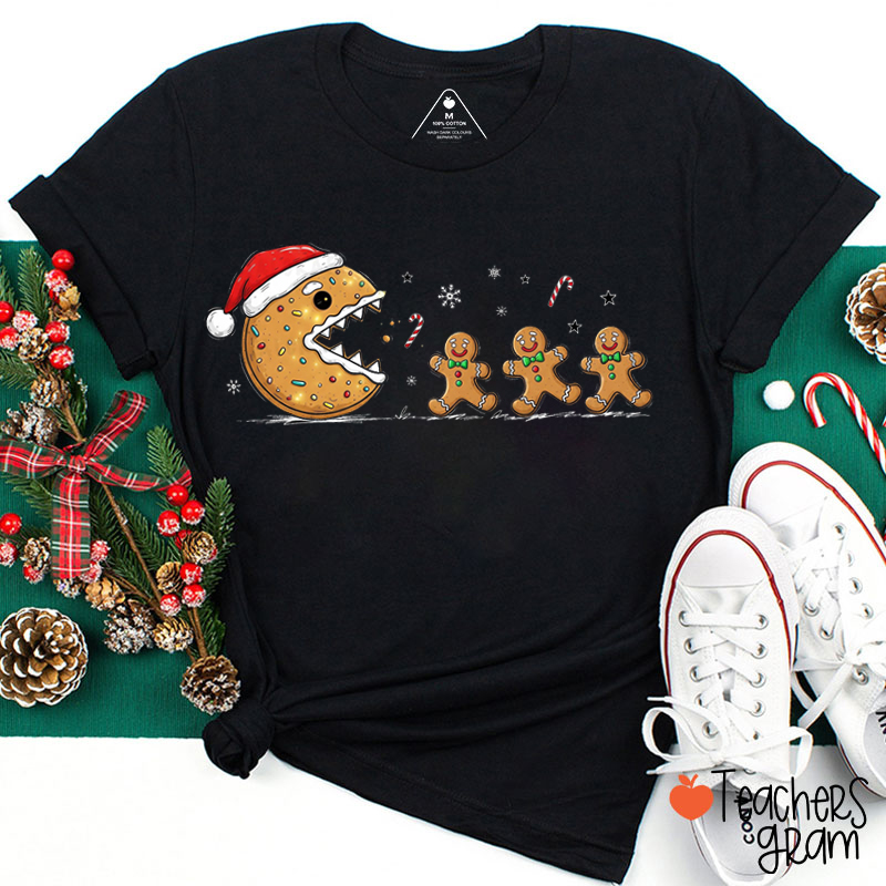 Santa Cookie Chasing Gingerbread Men Teacher T-Shirt