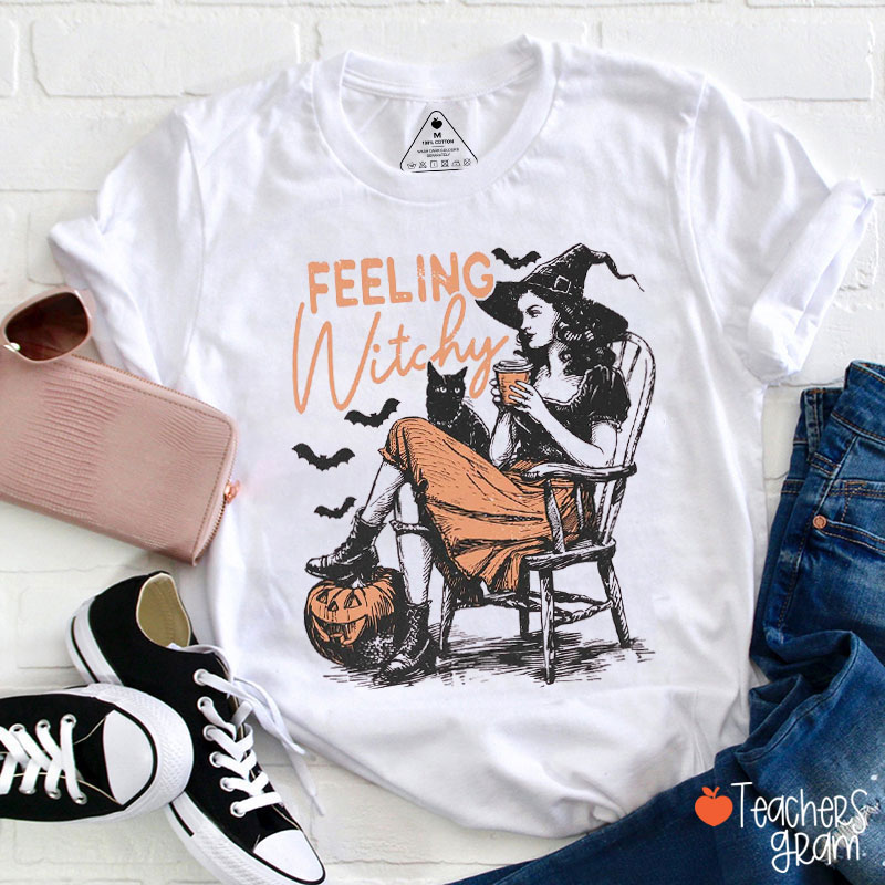 Feeling Witchy Halloween Vibes Teacher T-Shirt