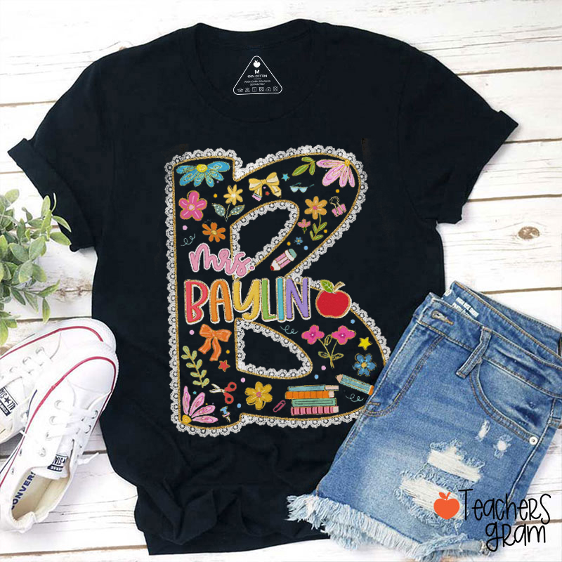 Personalized Cute Flower Lace Letter Teacher T-Shirt