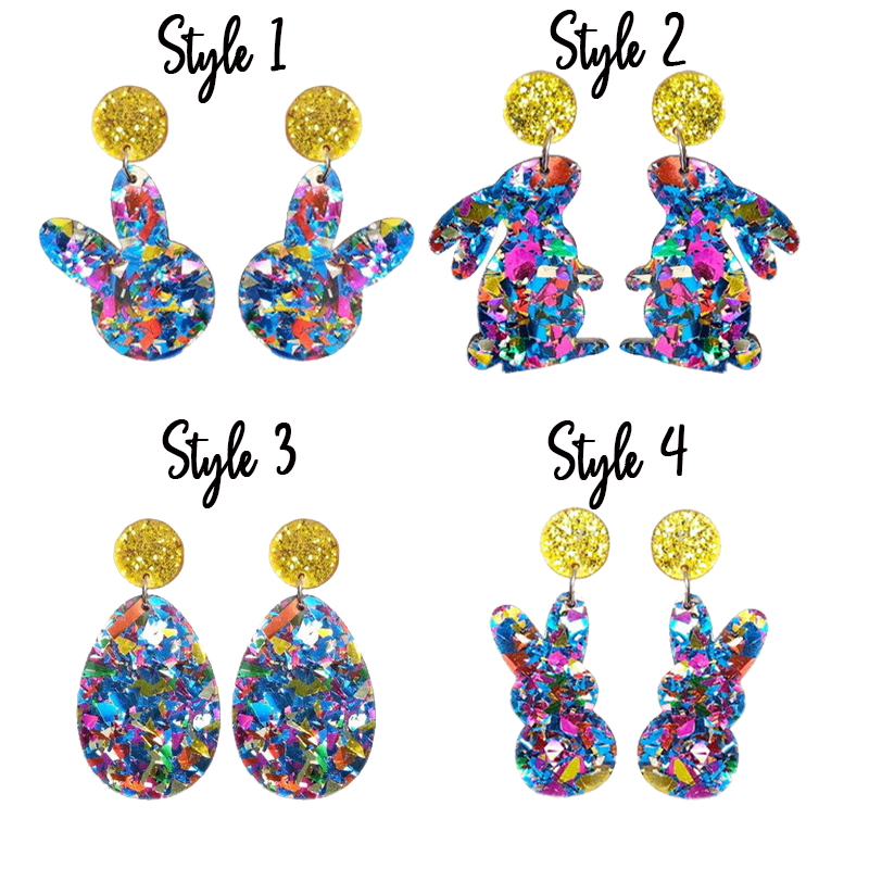 Colorful Glitter Bunny Teacher Acrylic Earrings
