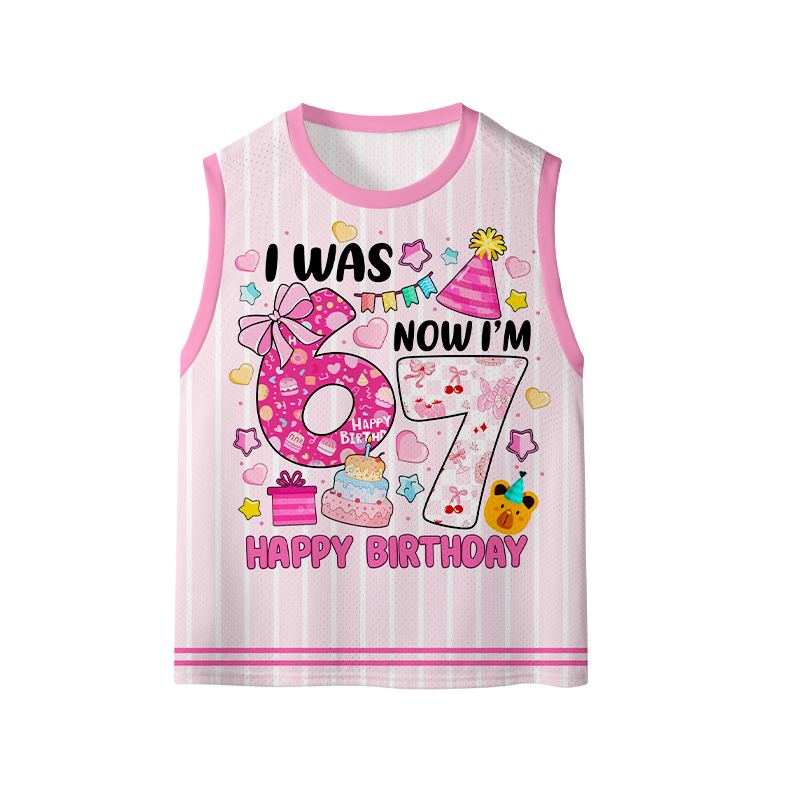 Personalized I Was 6 Now I'm 7 Happy Birthday Kids Mesh Jersey Tank Top