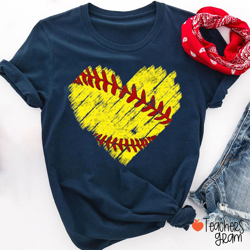 Softball Heart Teacher T-Shirt