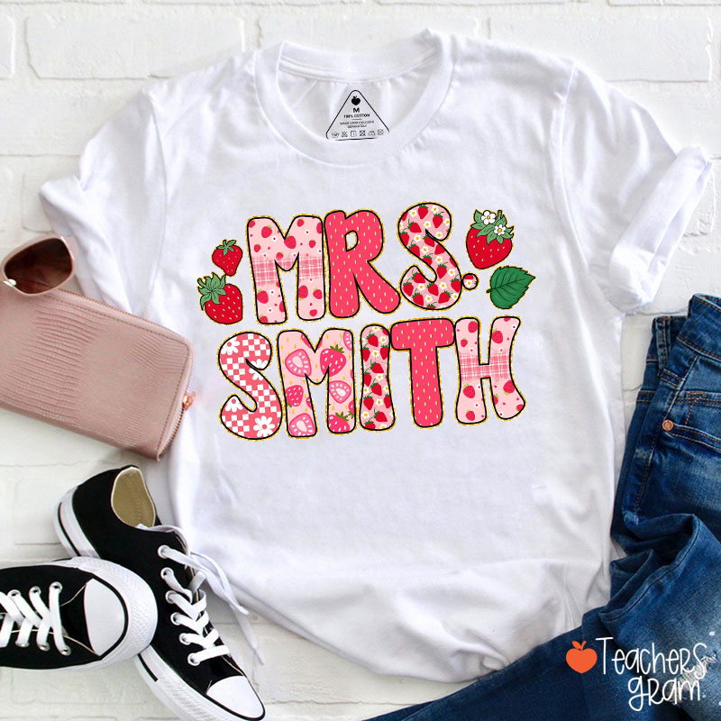 Personalized Name Strawberry Teacher T-Shirt