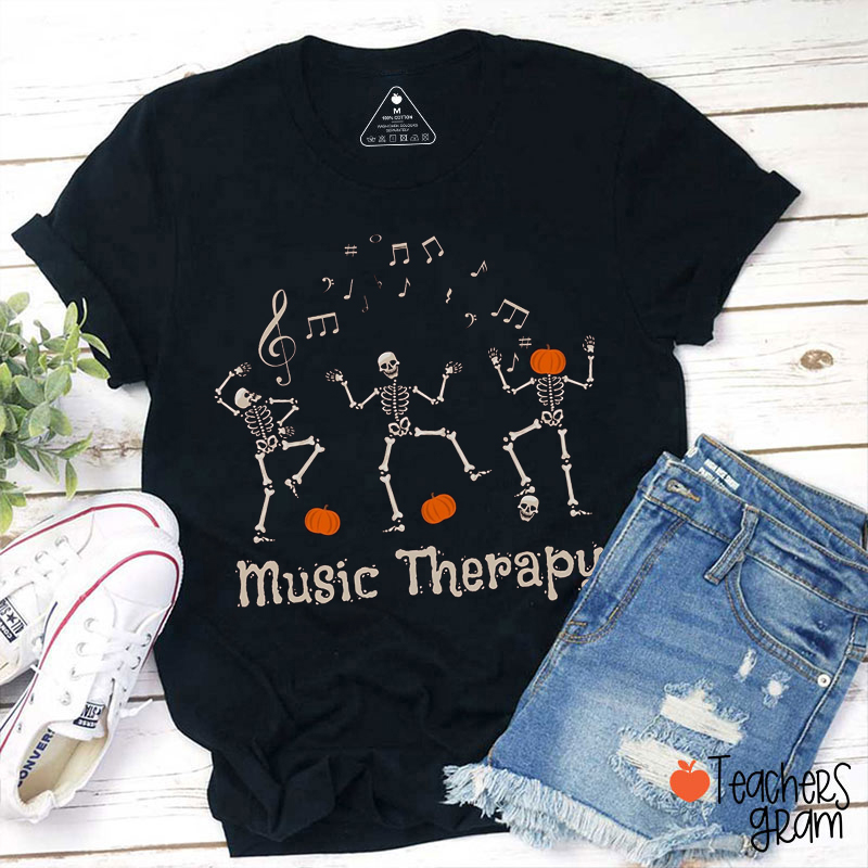 Music Therapy Halloween Skeleton Teacher T-Shirt