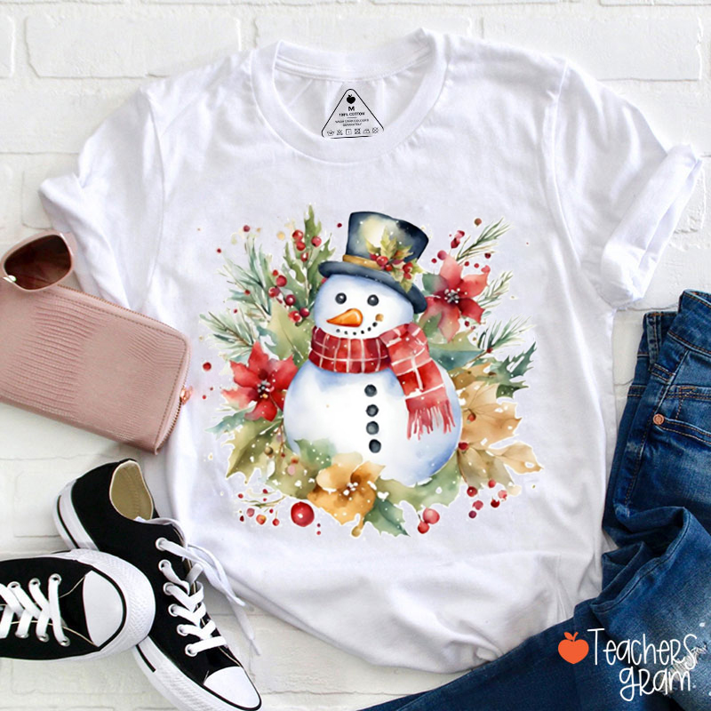 Floral Snowman Teacher T-Shirt