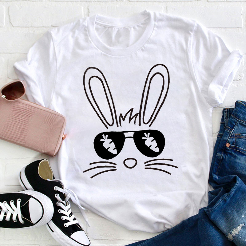 Cool Bunny With Glasses Teacher T-Shirt