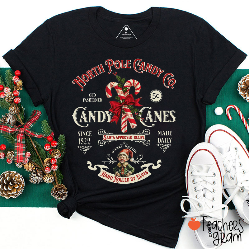 North Pole Candy Co Candy Canes Teacher T-Shirt