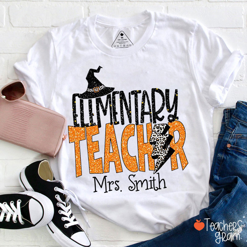 Personalized Name And Grade Halloween Thunder Leopard Teacher T-Shirt