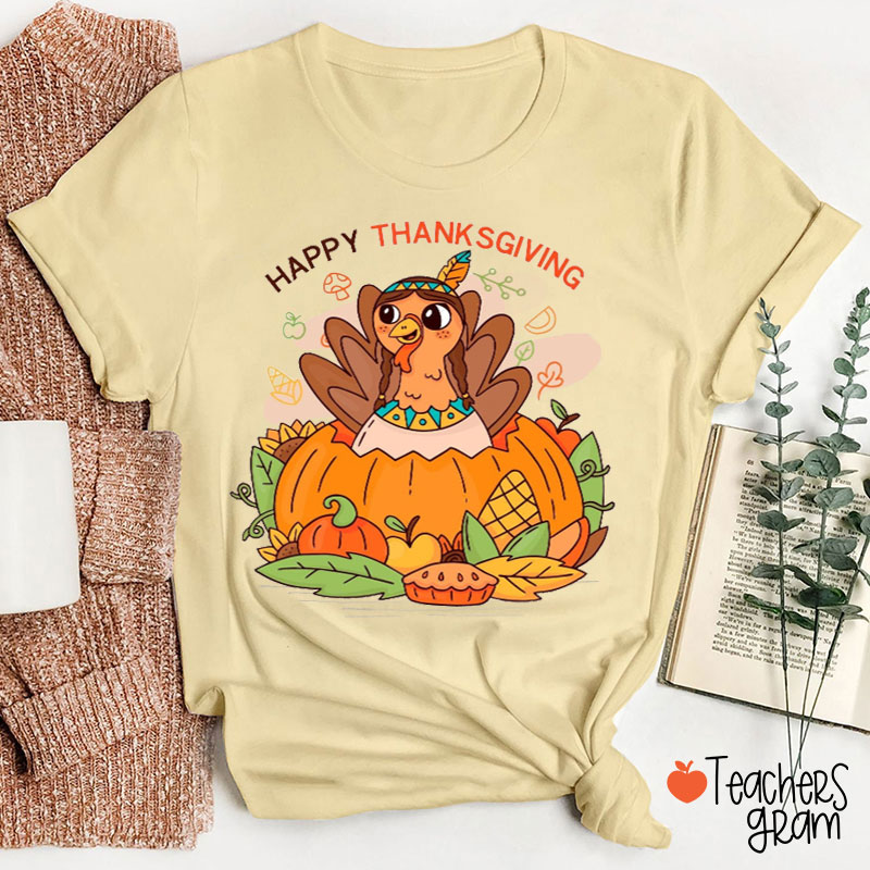 Funny Turkey Happy Thanksgiving Teacher T-Shirt