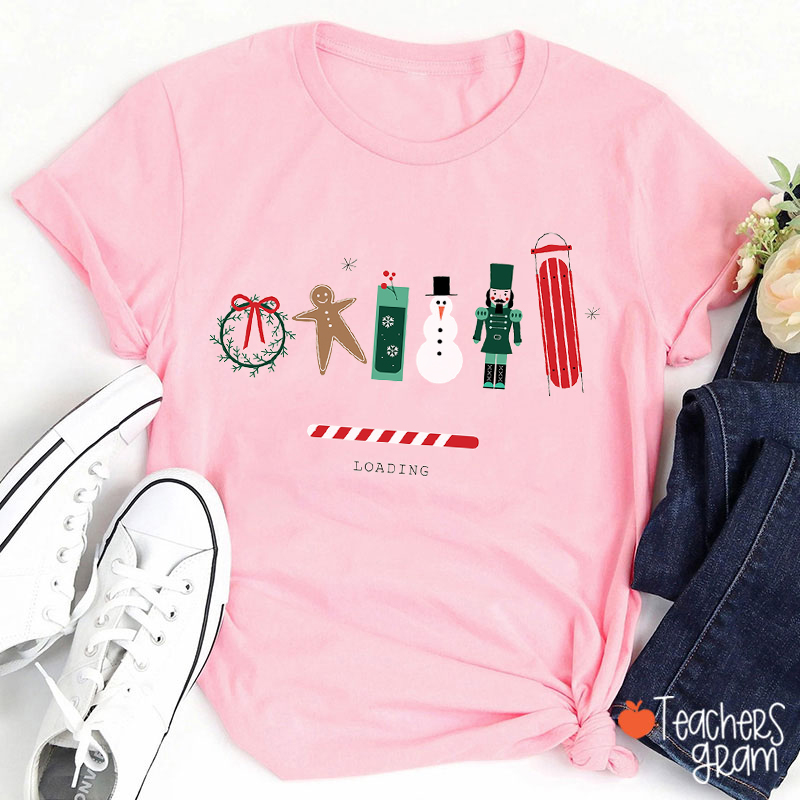Nutcracker Snowman Gingerbread Christmas Loading Teacher T-Shirt