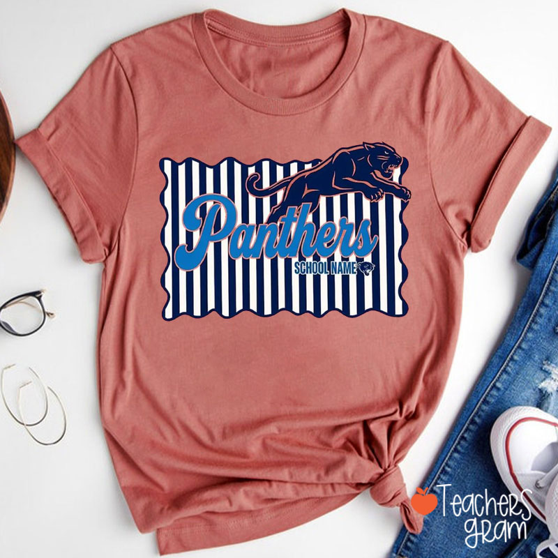 Personalized Mascot Striped Background Teacher T-Shirt