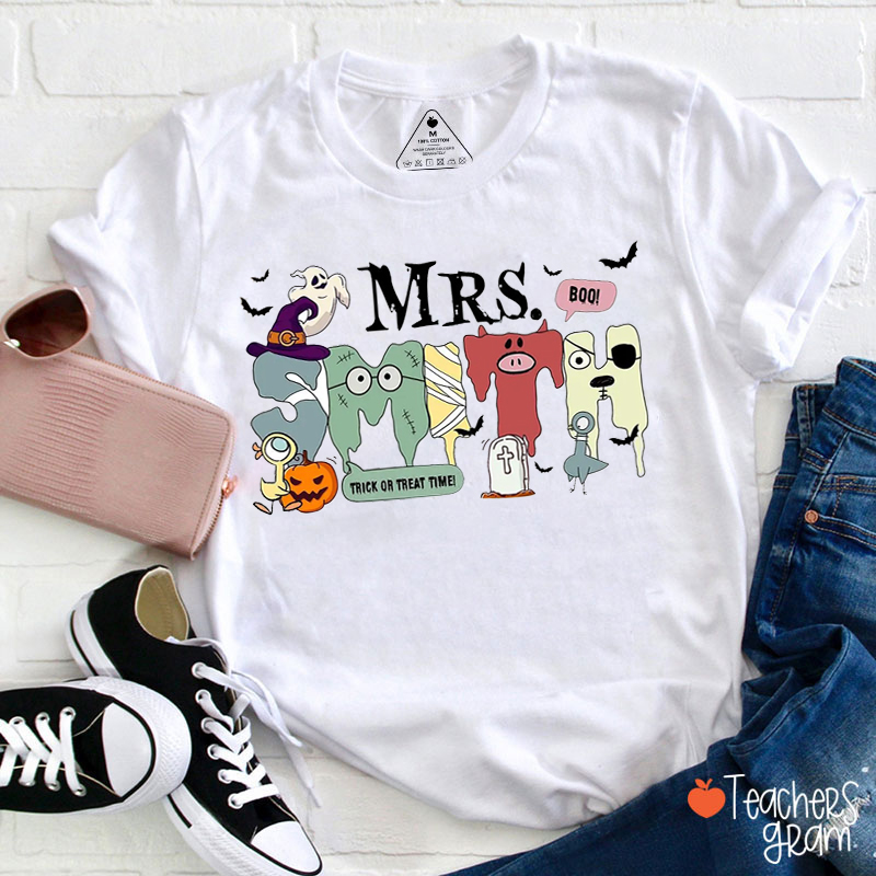 Personalized Name Trick Or Treat Time Teacher T-Shirt