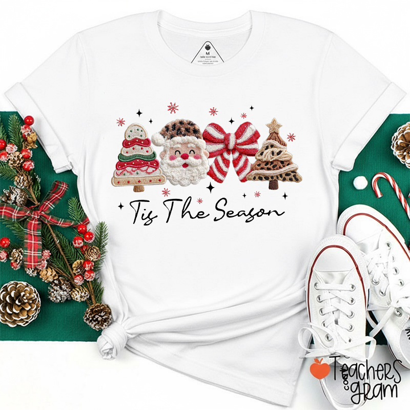 Faux Knitting Tis The Season Teacher T-Shirt
