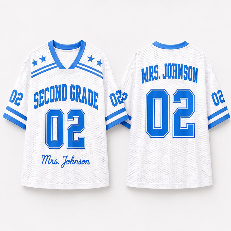 Personalized Grade And Name Preppy Solid First Day Teacher Mesh Jersey