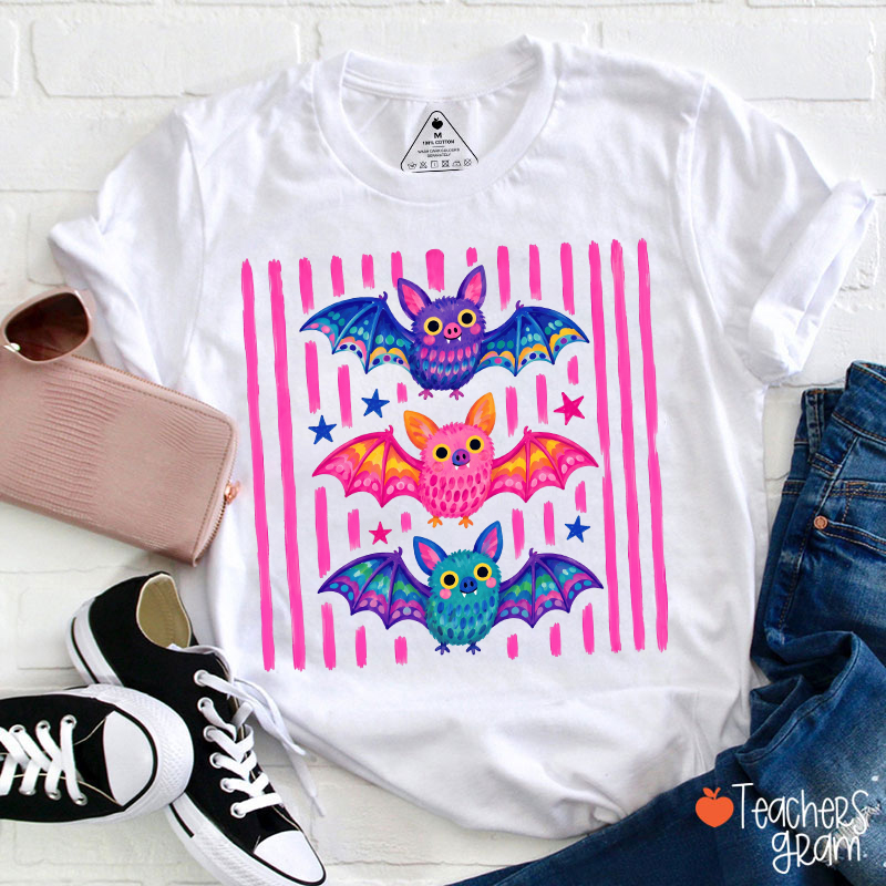 Colorful Little Bats Teacher T-Shirt