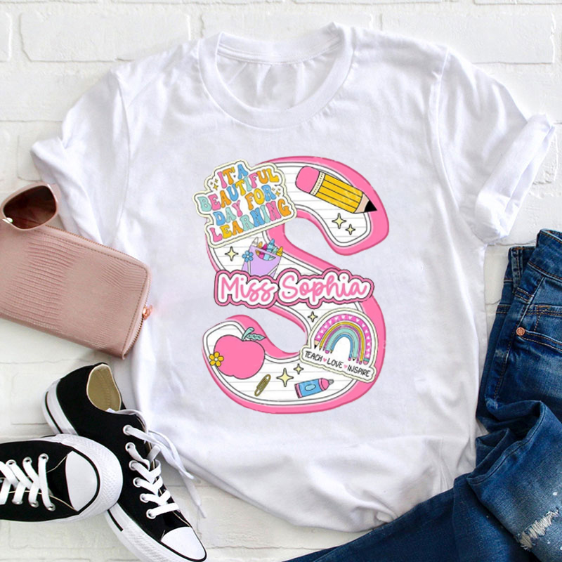 Personalized Name Colorful Artistic Fonts Teacher T-Shirt