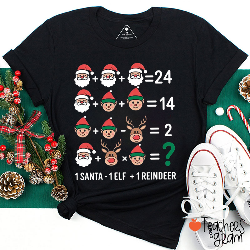 Santa Elf Reindeer Equation Math Teacher T-Shirt