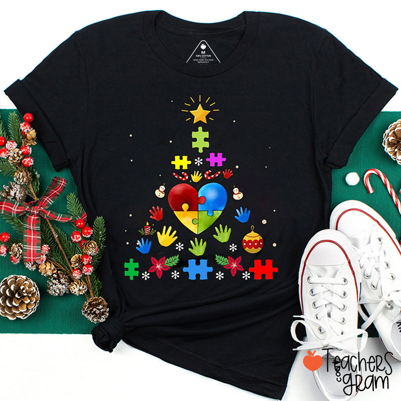 Autism Awareness Christmas Tree Teacher T-Shirt