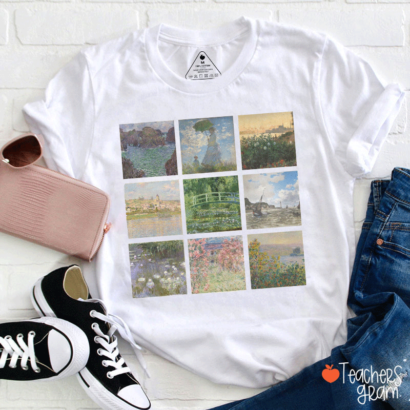 Monet Inspired Landscape Collage Teacher T-shirt