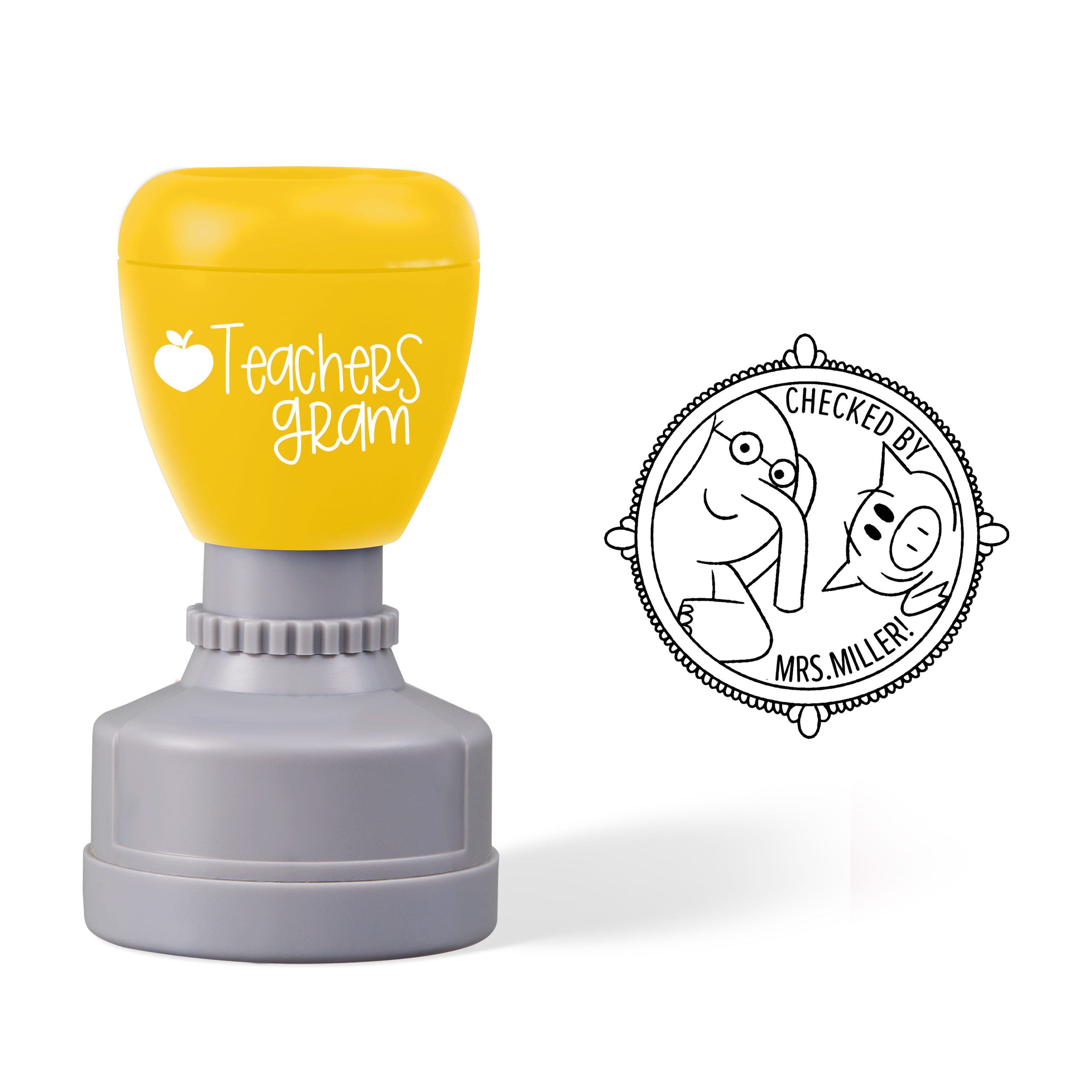 Personalized Checked By Cute Elephant Teacher Stamp
