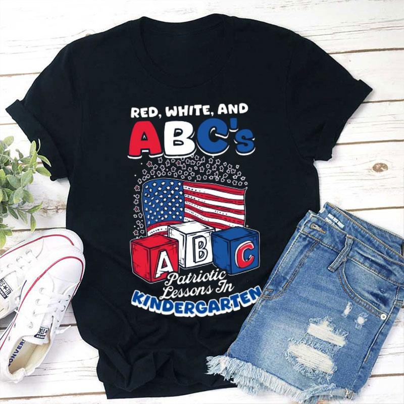 Personalized Red White And Abc Teacher T-Shirt