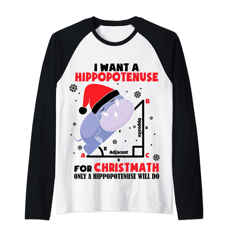 I Want A Hippopotenuse For Christmas Teacher Raglan Long Sleeve T-Shirt