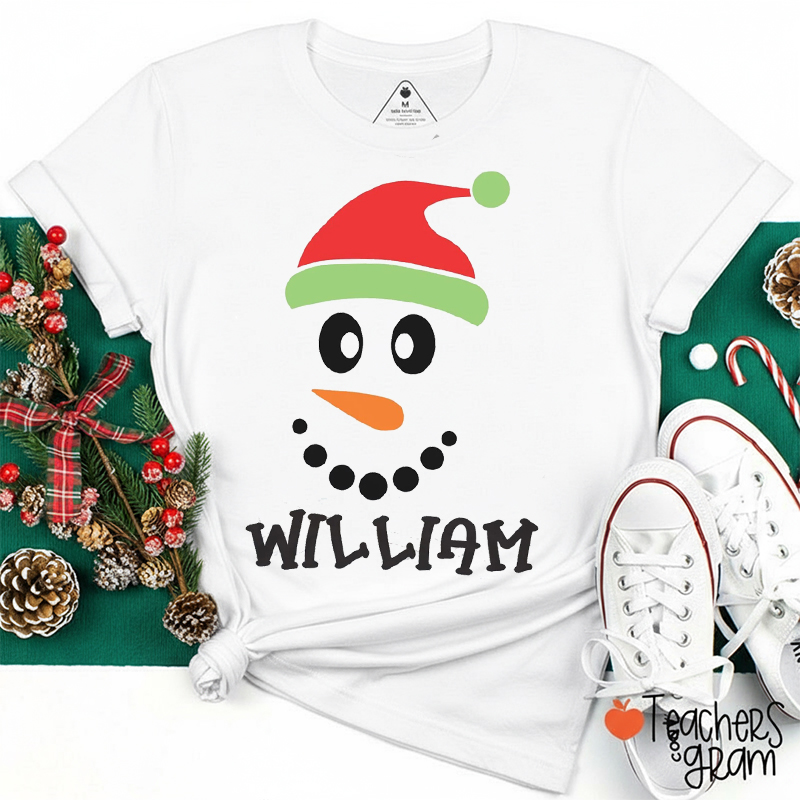Personalized Snowman Face Teacher T-Shirt
