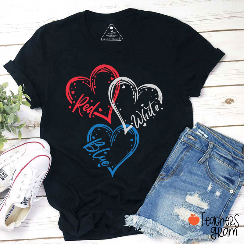 Love Red White Blue Teacher T-Shirt