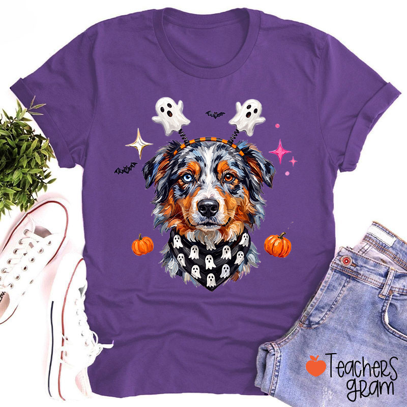 Personalized Pet Photo Cute Ghost Puppy For Halloween Teacher T-Shirt