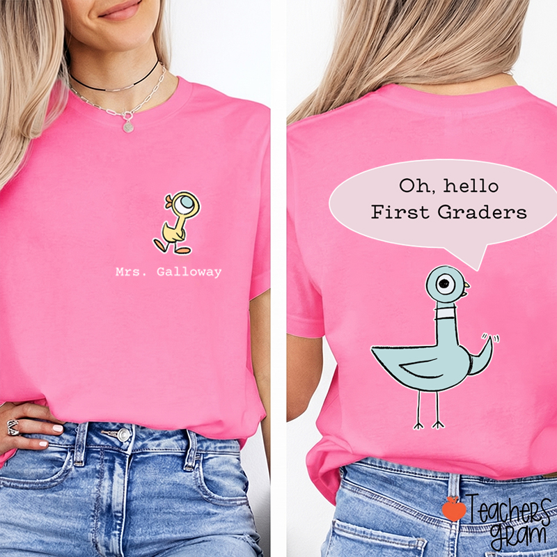 Personalized Name And Grade Hello Teacher Two Sided T-Shirt