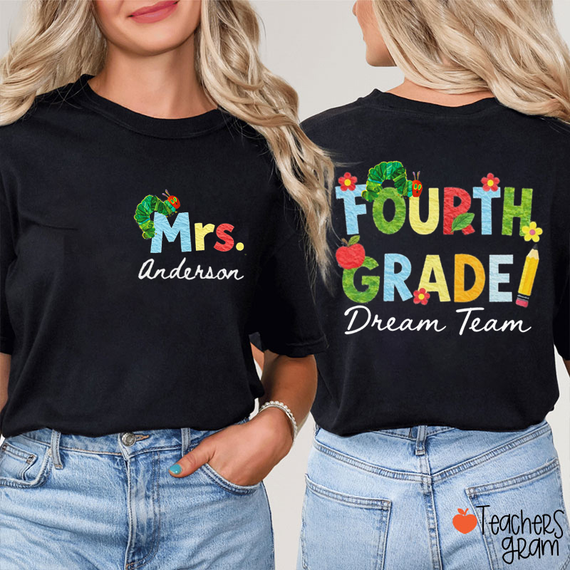 Personalized Grade And Name Caterpillar Teacher Two Sided T-Shirt