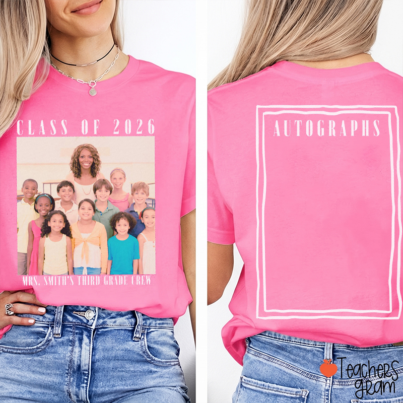 Personalized Class Memory Autograph Teacher Two Sided T-Shirt