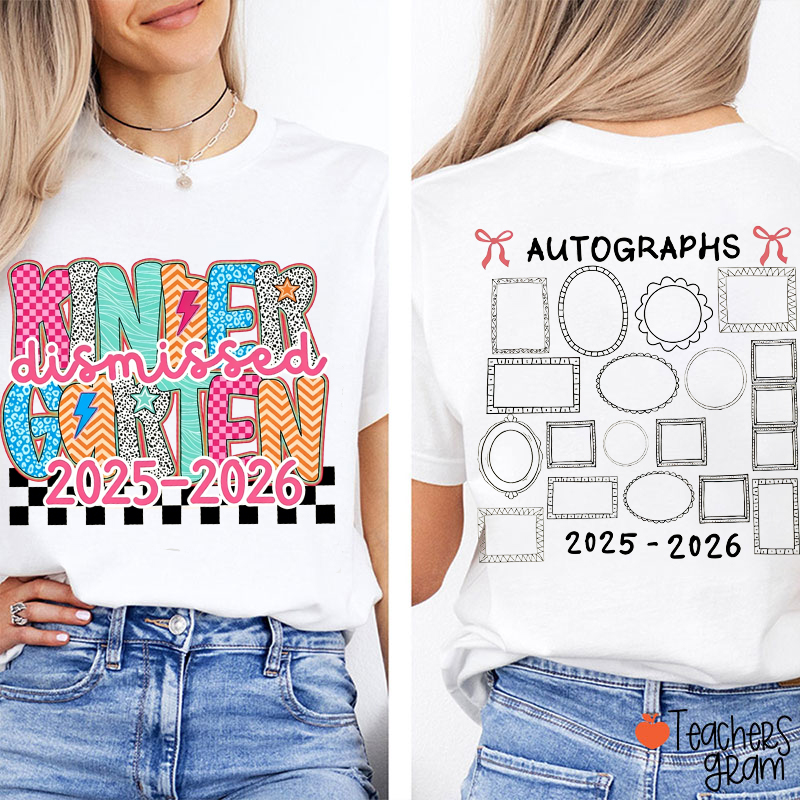 Personalized Grade Autograph Last Day Of School Teacher Two Sided T-Shirt