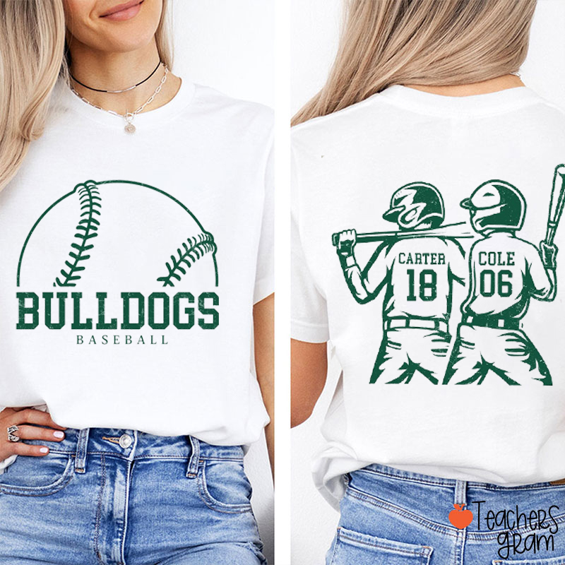 Personalized Baseball Team Retro Player Game Day Teacher Two Sided T-Shirt