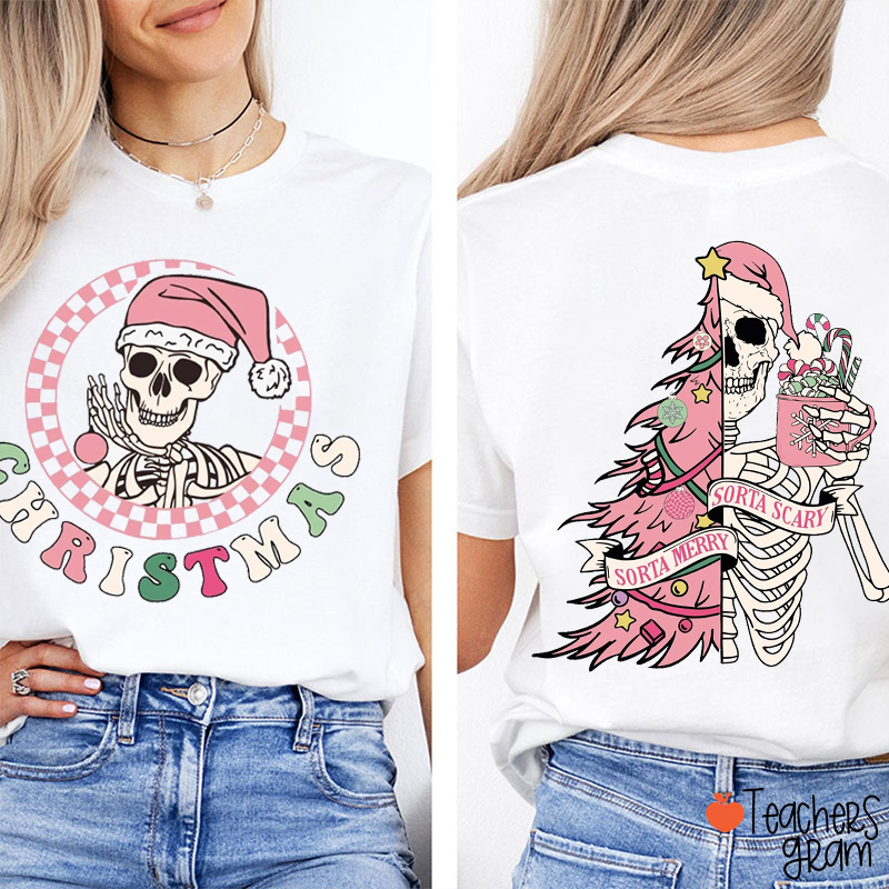 Christmas Sorta Merry Sorta Scary Teacher Two Sided T-Shirt