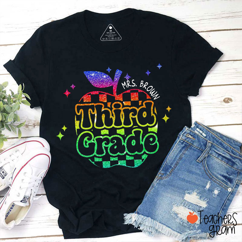 Personalized Grades And Names Of Colored Apples Teacher T-Shirt
