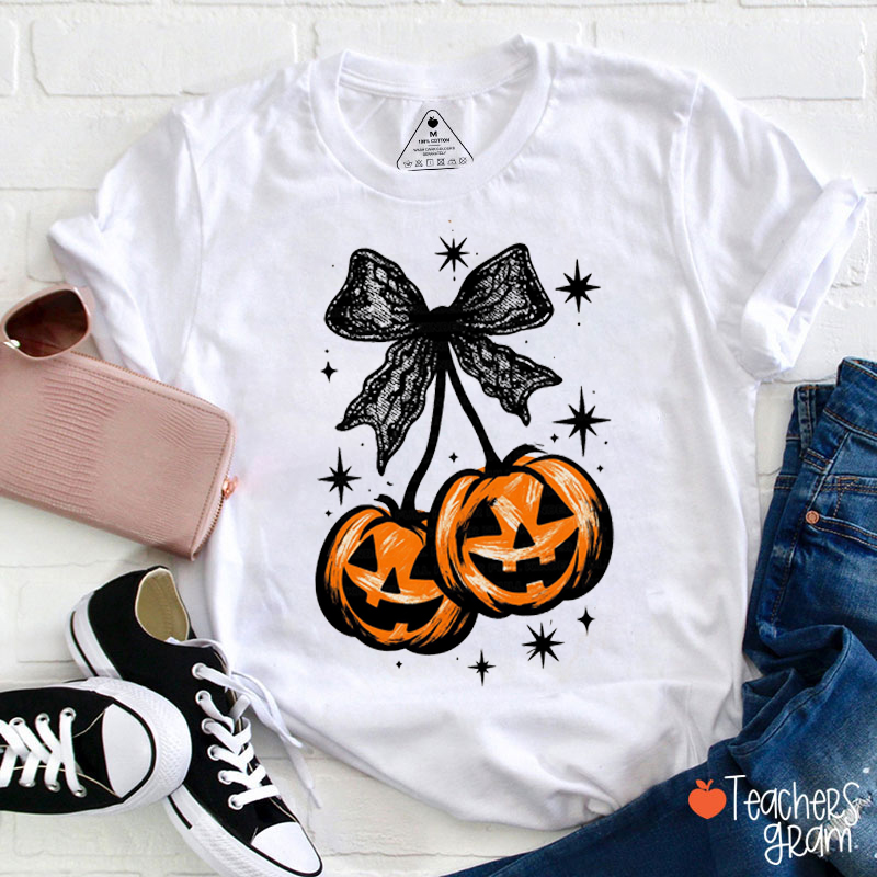 Lace Pumpkin Cherry Teacher T-Shirt