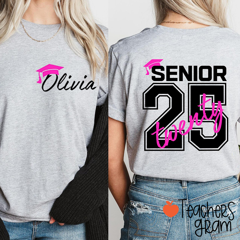 Personalized Name Grade And Number Teacher Two Sided T-Shirt