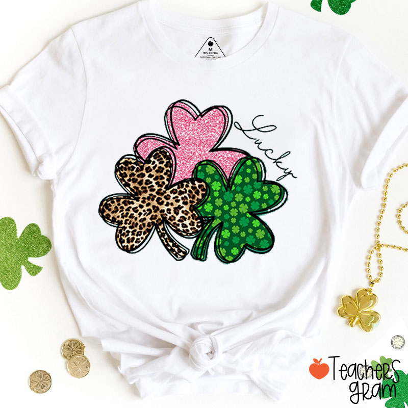 Leopard Shamrock St Patricks Day Teacher T-Shirt