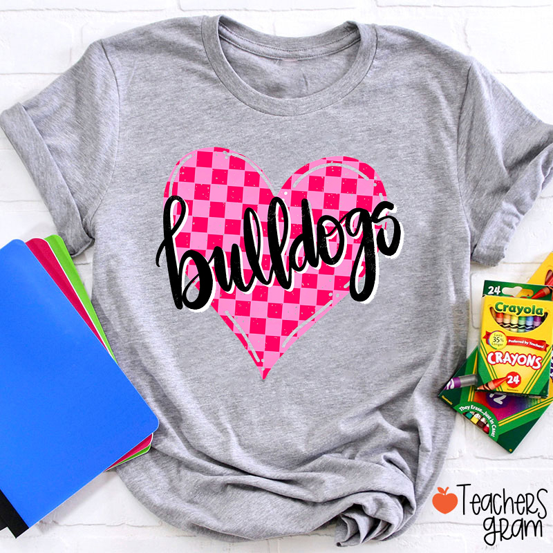 Personalized Mascot Pink Checkered Love Heart Teacher T-Shirt
