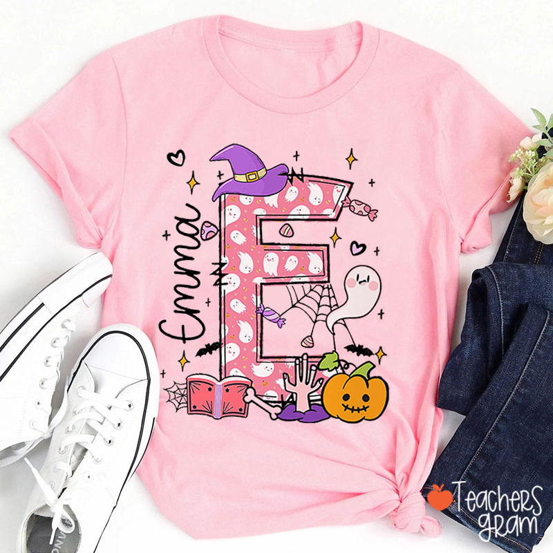 Personalized Name And Initials Halloween Teacher T-Shirt