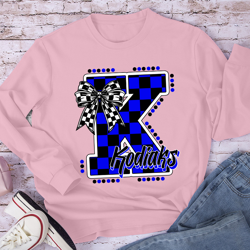 Personalized Mascot Checkered Print Teacher Long Sleeve T-Shirt