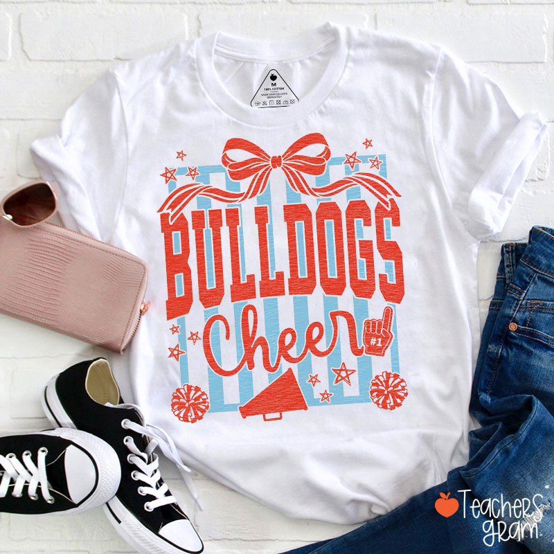 Personalized Mascot Stripes Coquette Bow Teacher T-Shirt